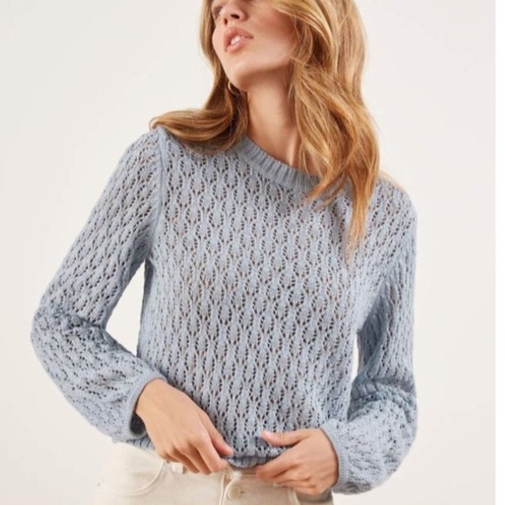 Reformation Rose Linen open knit eyelet Sweater in Blue Size XS